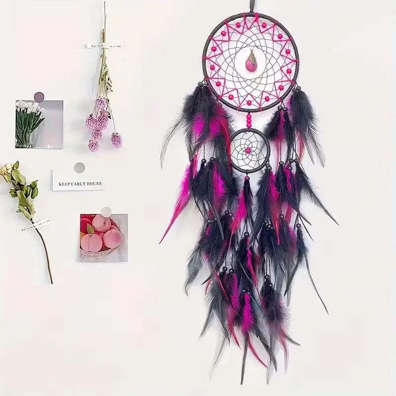 

Hand-woven Dreamcatcher Wind Chimes, Adorned With Artificial Feathers And Crystals, Exquisite Wall Decoration