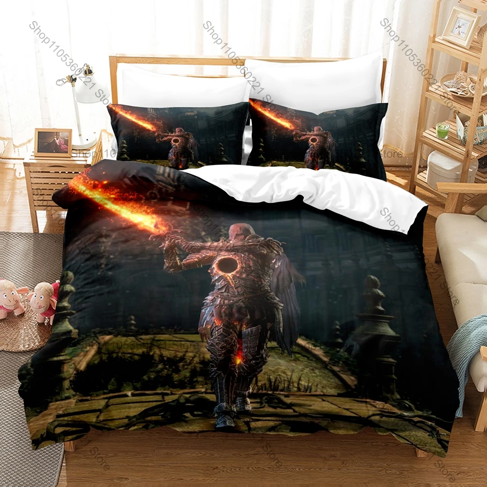 Cool D-Dark Souls Bonfire Undead Knight Soul of Cinder Ornstein Smough Gothic Castle Duvet Cover 2 Pillowcases Game 3pcs Bedding