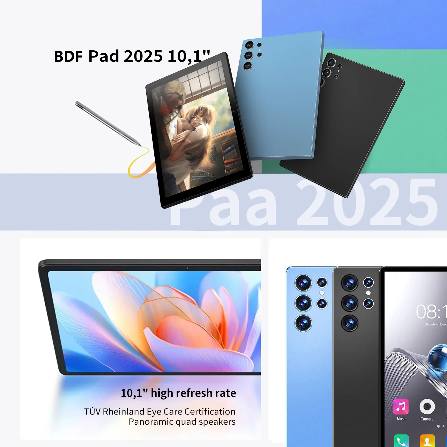2025 Nieuwe Verbeterde Pad 10.1 Inch Android Tabletten Octa Core 6 GB RAM 128 GB ROM Dual Netwerk WiFi Dual camera's Tablet PC 6000 mAh