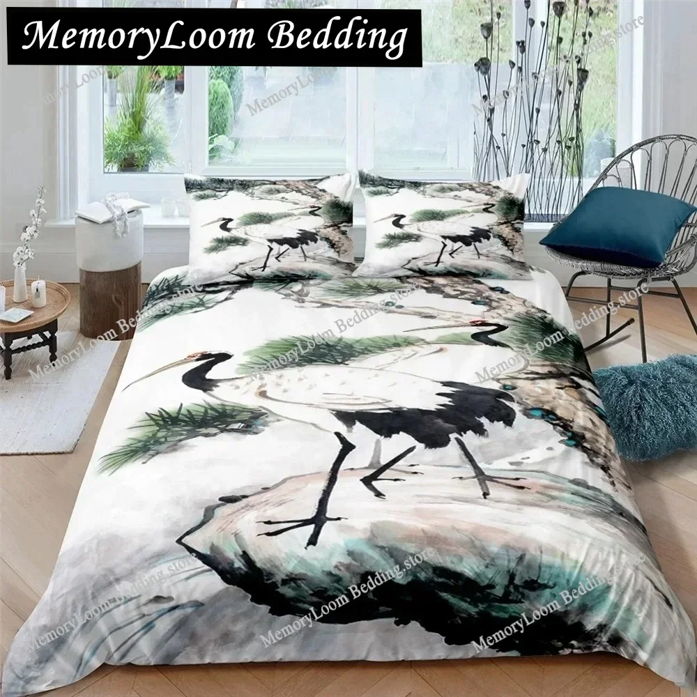 

3D Print Wash Painting Crane Plum Blossom Bedding Set Duvet Cover Bed Set Quilt Cover Pillowcase Comforter King Queen Size Adult