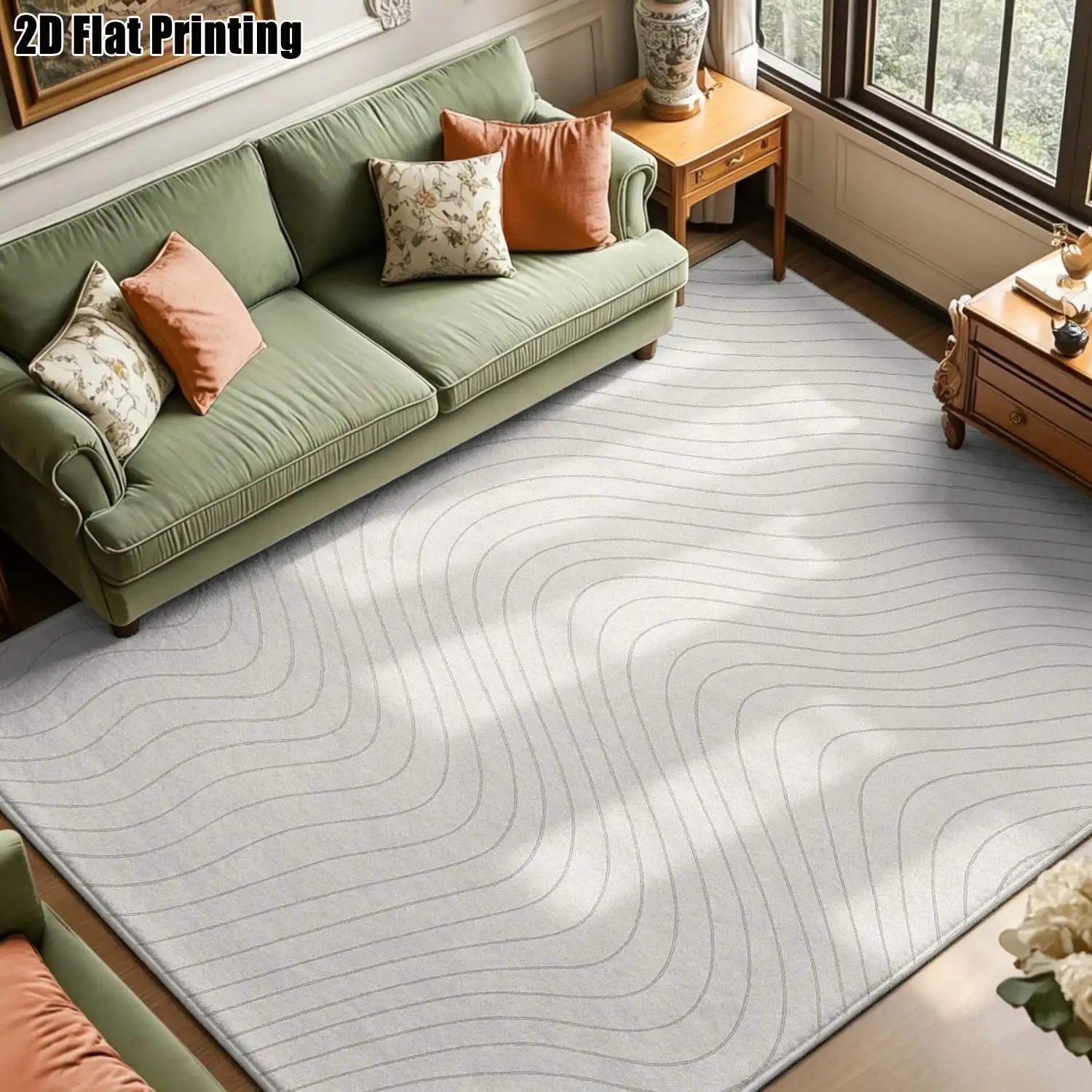 1Pc 2D Printed Carpet with White Line Geometric Patterns: Nordic, Modern Minimalist, European Style, Machine Washable, Multi-Size, Ideal for Home Decor & Various Scenes