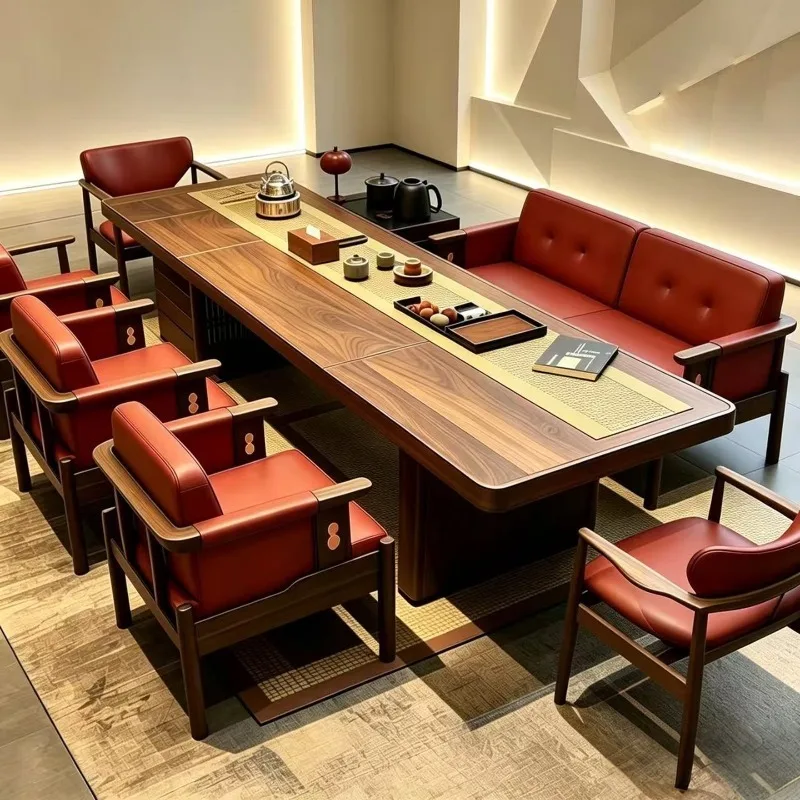 Office simple new Chinese villa and chair combination, coffee table kung  furniture  table black walnut