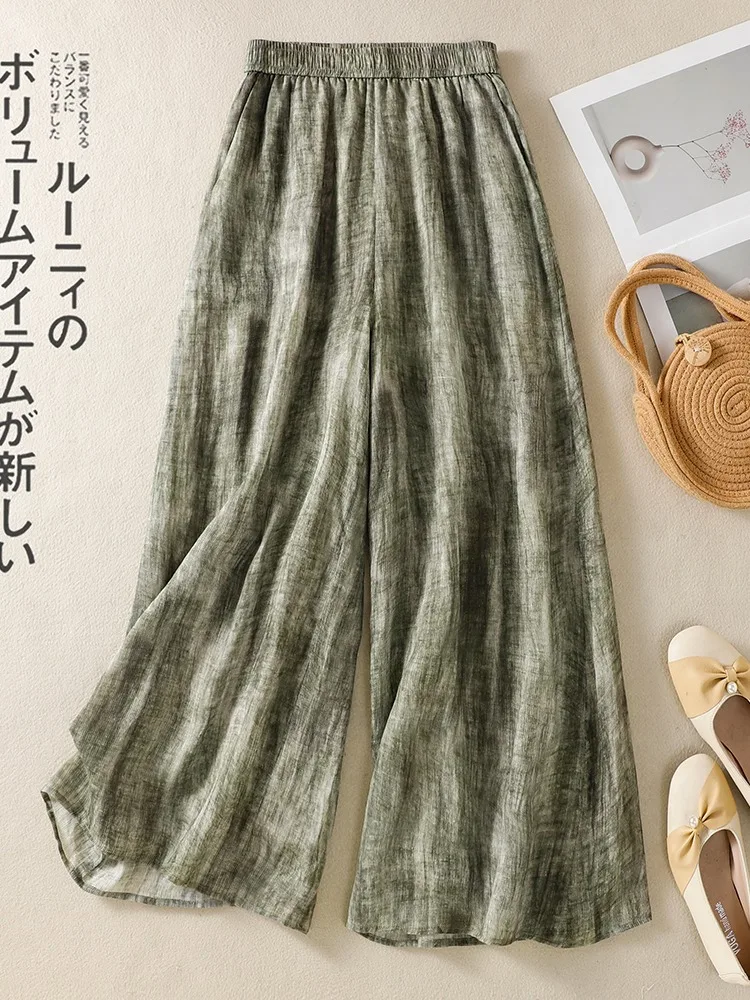 

Retro Dyed Cotton Linen Wide Leg Pants Women Summer Zen Home Casual Loose Lazy Feeling Linen Straight Tube Pants