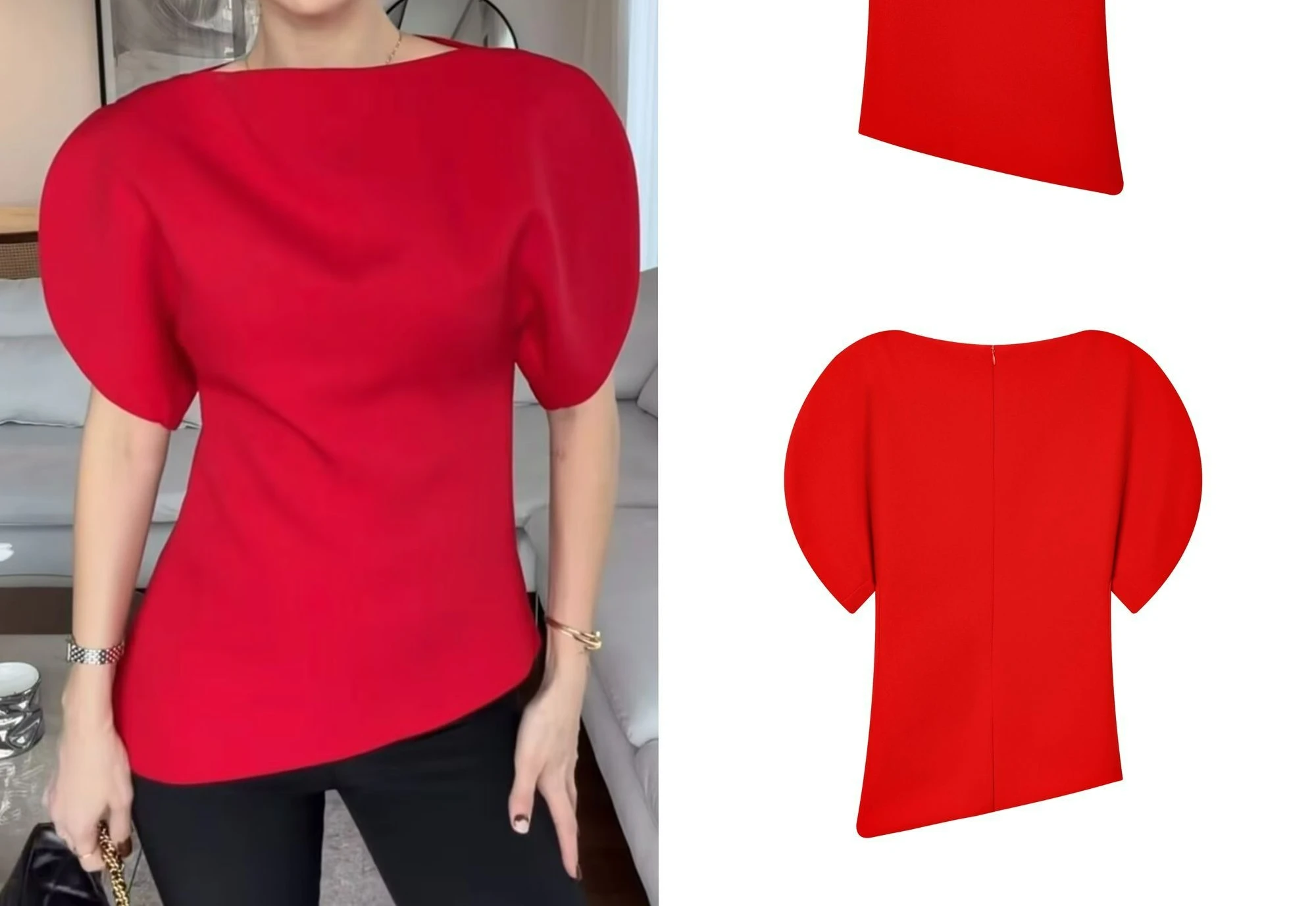 Fashion Irregular Short Sleeve Top Female Temperament Versatile Slim Skinny Bubble Sleeve Short Sleeve Women's Crew Neck Top
