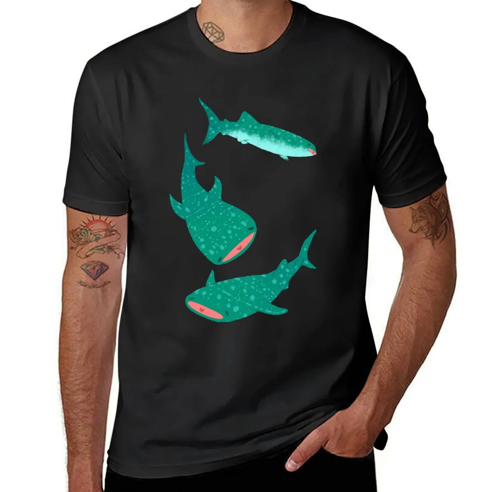 

Teal Whale Shark T-Shirt oversized basketball graphic tees customizeds for a boy Men's t-shirts