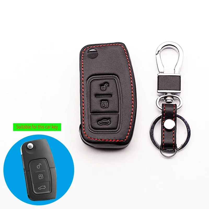 3 Buttons Leather Key Cover for Ford Focus 2 C-Max S-Max Ka Mondeo Galaxy Fiesta Flip Folding Blank Fob Protect Remote Shell