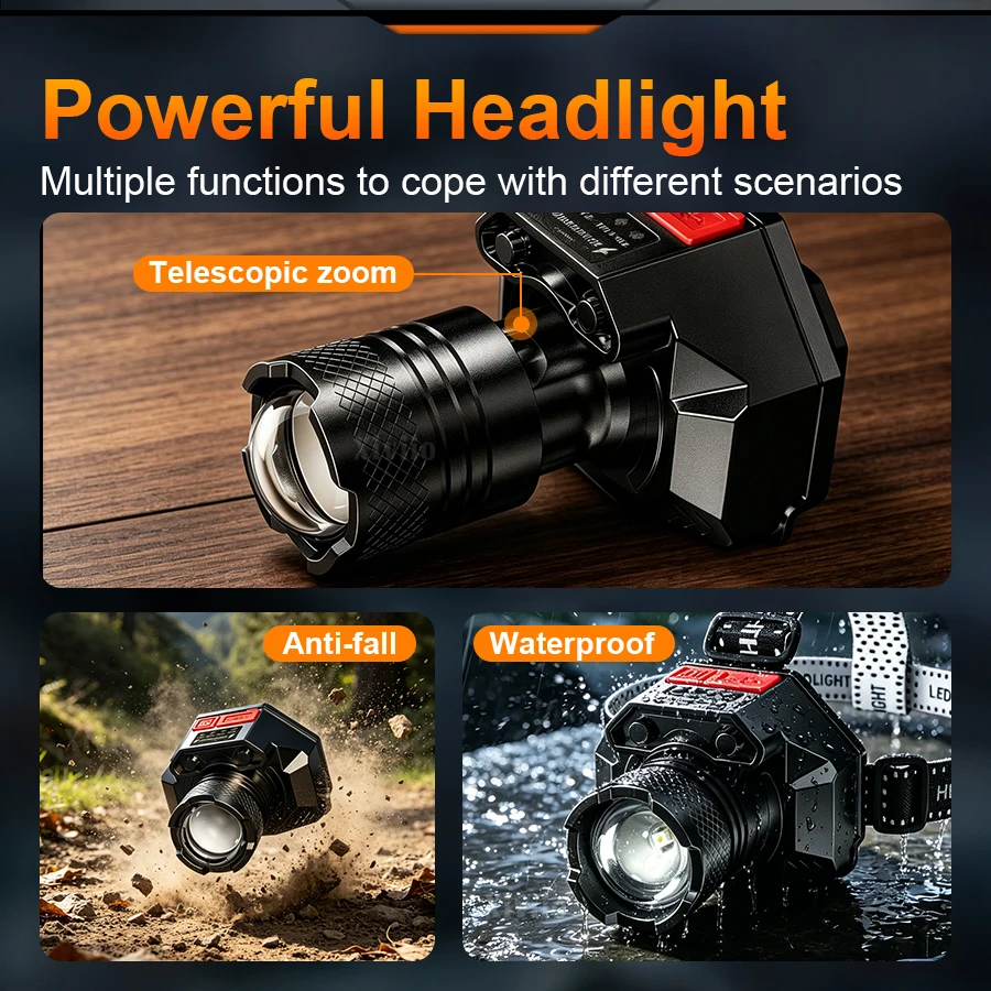 最新の超高輝度ハイパワーヘッドライト、充電式LEDヘッドライ - Headlamp Tactical Bright のレビューと価格