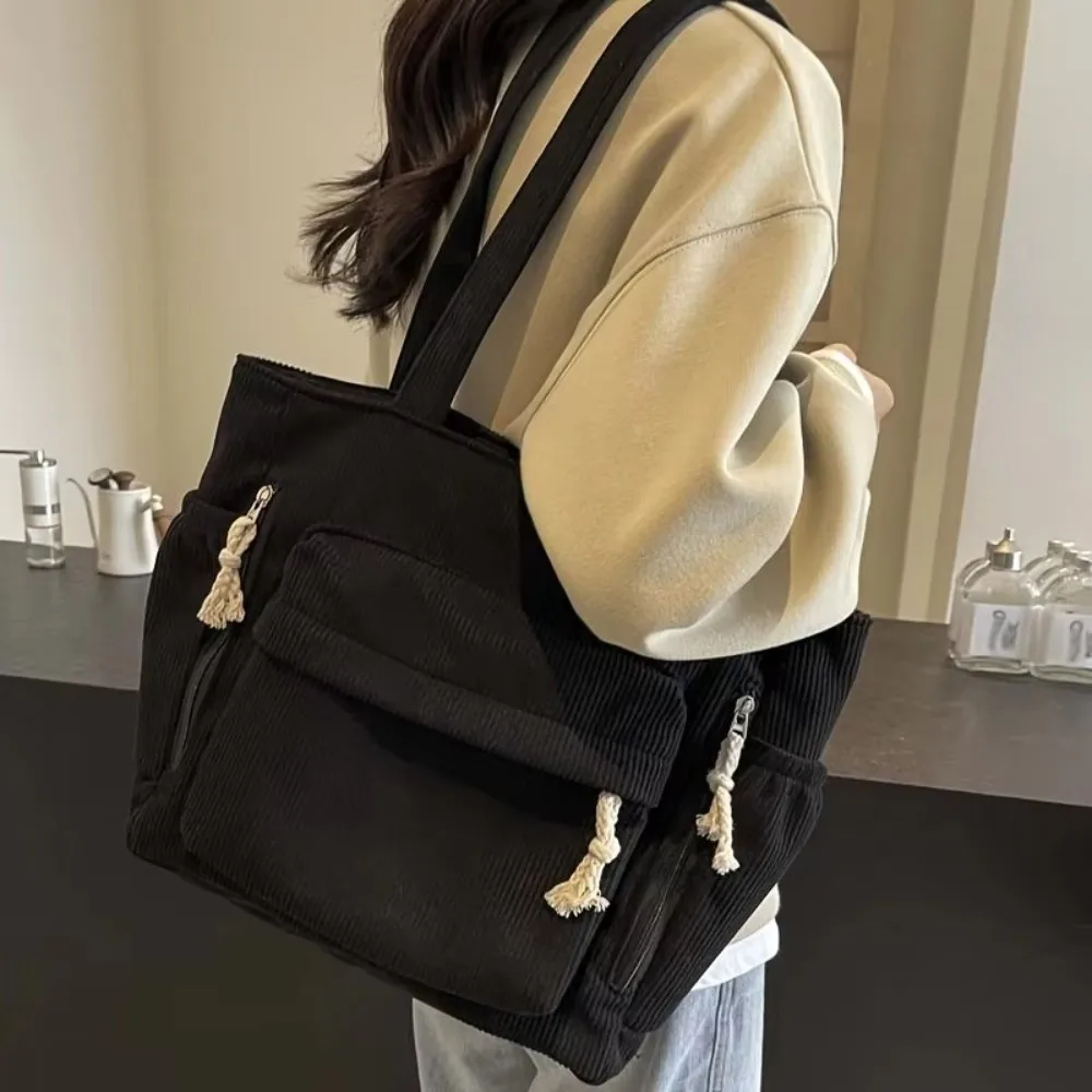 Fashion Corduroy Work Shoulder Bag Casual Large Capacity Crossbody Bag Versatile with Multiple Pocket Travel Bag For Women