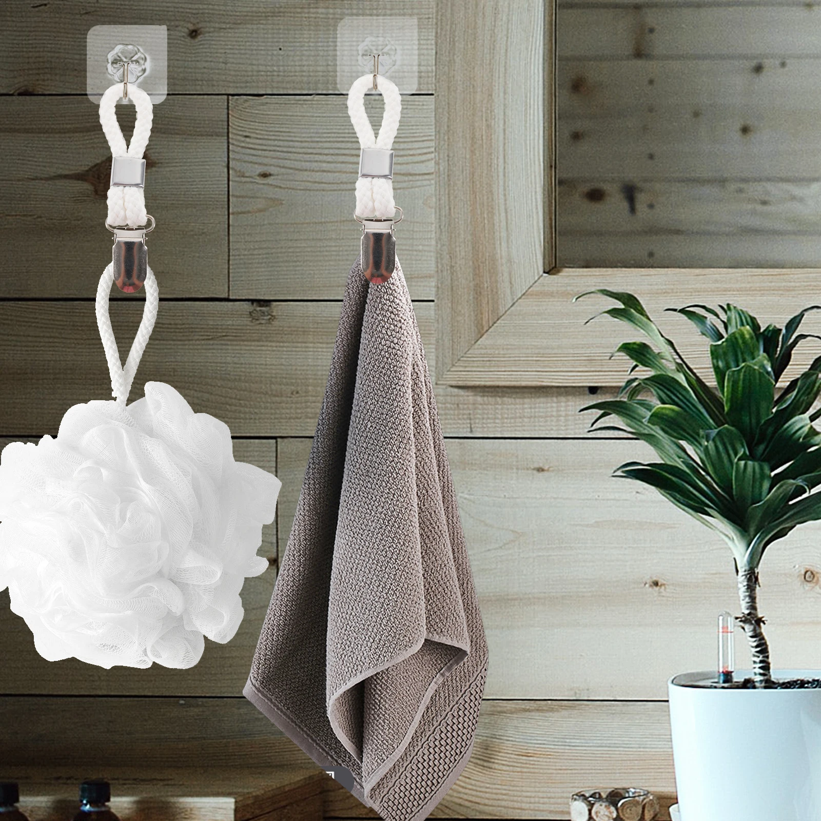 

2Pcs Metal Kitchen Towel Clips Cotton Rope Hanging Holder for Bathroom Wall Hand Towel Clip Hook Kitchen Glove Holder