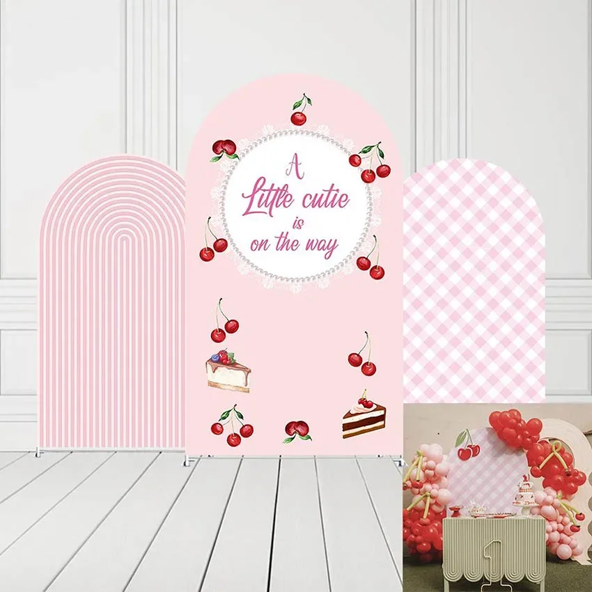 Mehofond Custom 2-Sided Little Cutie Cherry Berry First Girls Birthday Party Baby Shower Covers Chiara Arch Decor Backdrop Photo