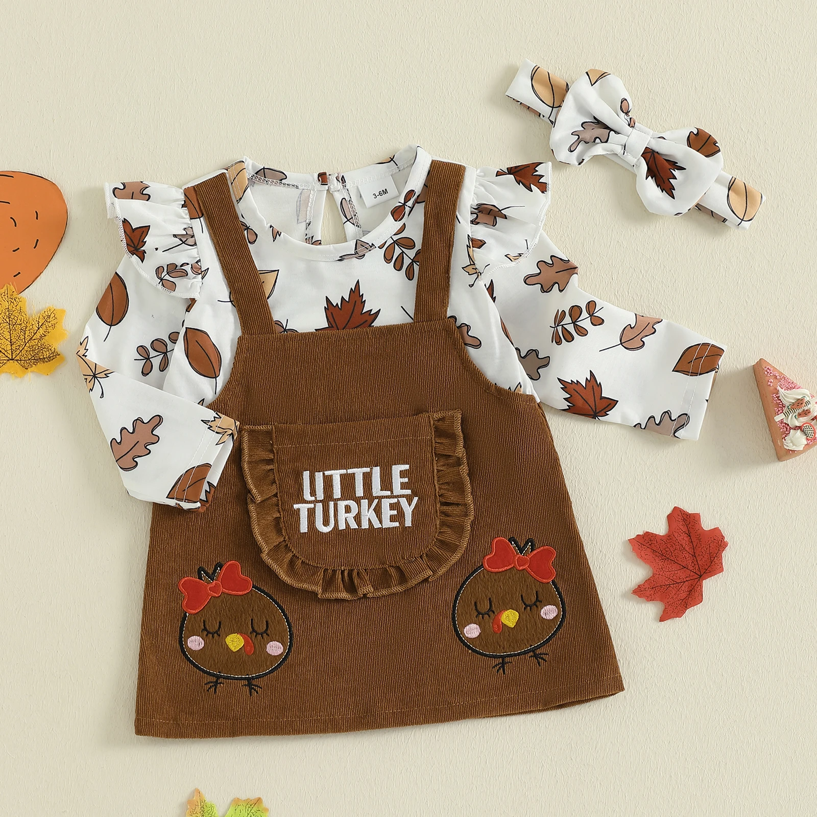 

Suefunskry платье на День Благодарения для маленьких девочек, турецкое платье из двух частей с вышивкой, круглым вырезом и длинными рукавами, с повязкой на голову с бантом