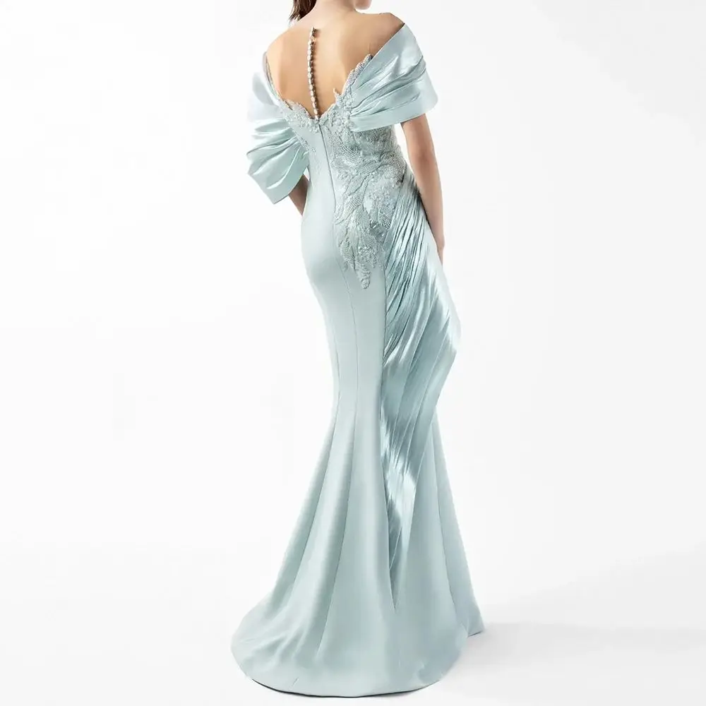 Customized Mermaid Evening Dresses Floor-length Scoop-neck Sleeveless Prom Gown Fashion Beading Flowers Pleat Draped Party Gowns