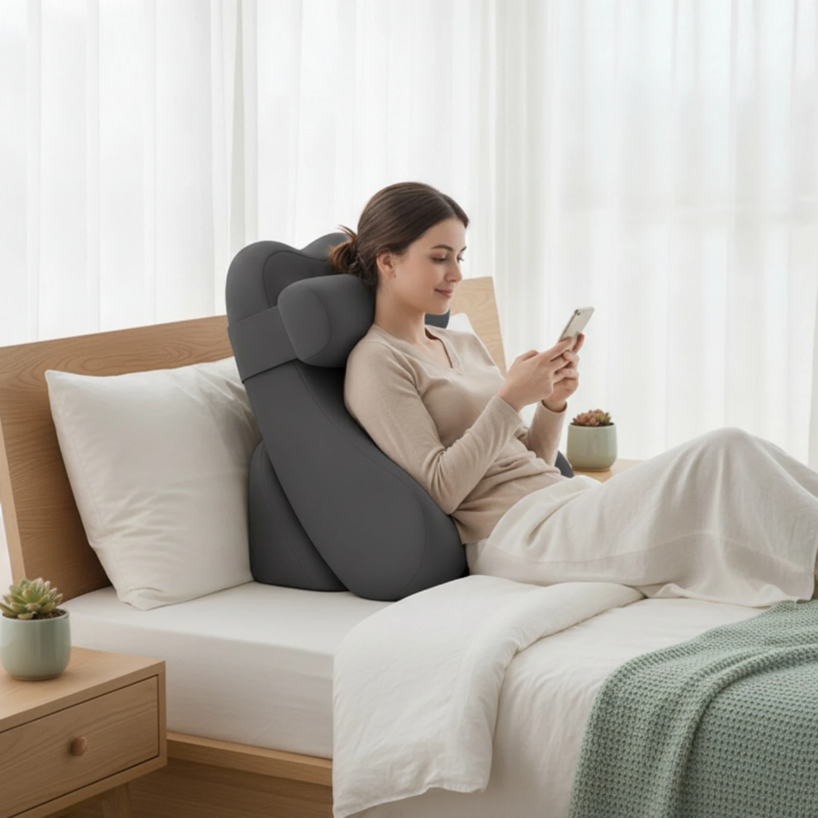 Bed Support Pillow with Headrest Contoured Reading Pillow with Headrest Cushion Adjustable Multifunctional for Readers