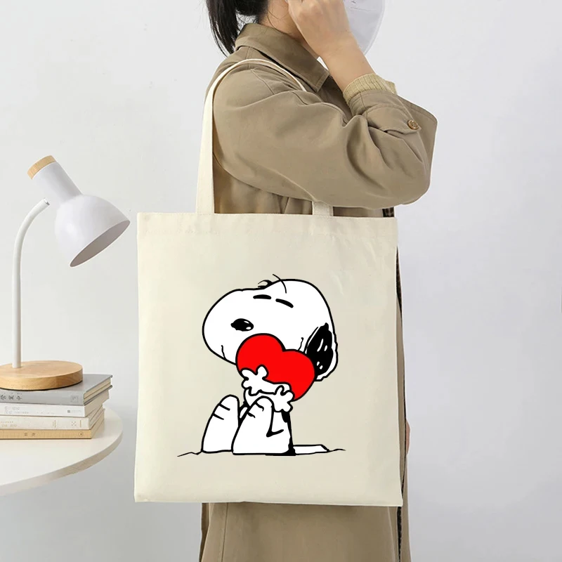 Anime Snoopy torba na zakupy kobiet dziewczyna torba na zakupy Kawaii torby duża torba z rączkami wielokrotnego użytku z nadrukiem kreskówka