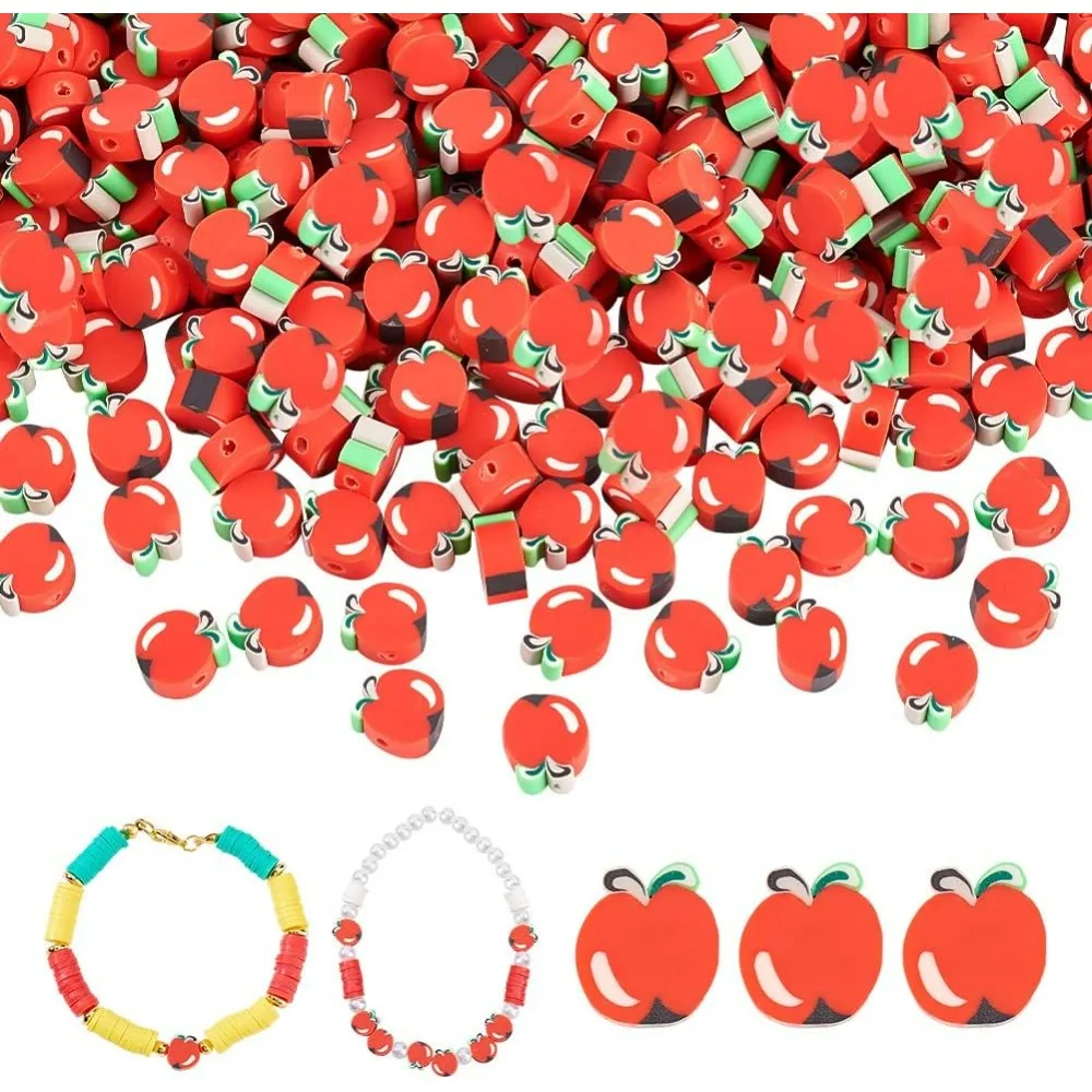 400pcs Handmade Polymer Clay Beads Red Fruit Fruits Spacer Polymer Clay  for Jewelry Necklace Bracelet Earring