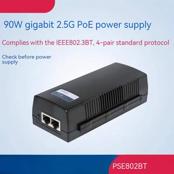 IEEE 802.3bt PoE++ Injector 90W 2.5G Multi-Gigabit Metal Case,Active PoE Power Supply Adapter 48V for IP Camera Wireless AP CCTv
