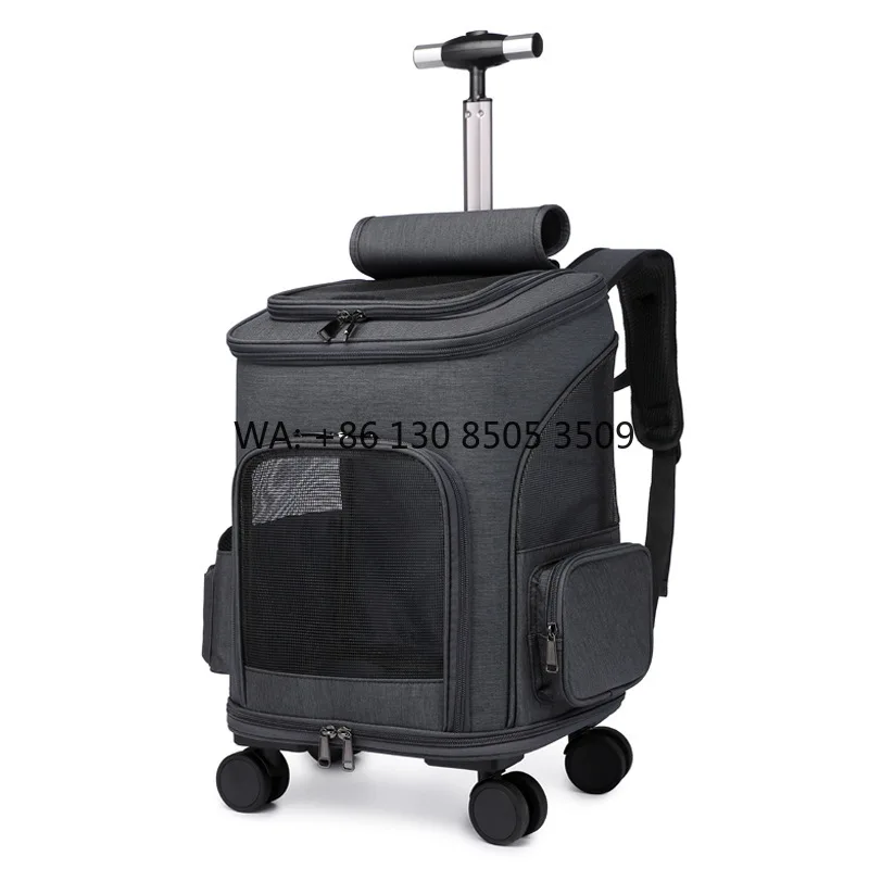 

Wholesale Dual-use Breathable Travel Pet Dog cat Container Cages Bag Pet Trolley Carrier Backpack with Wheels