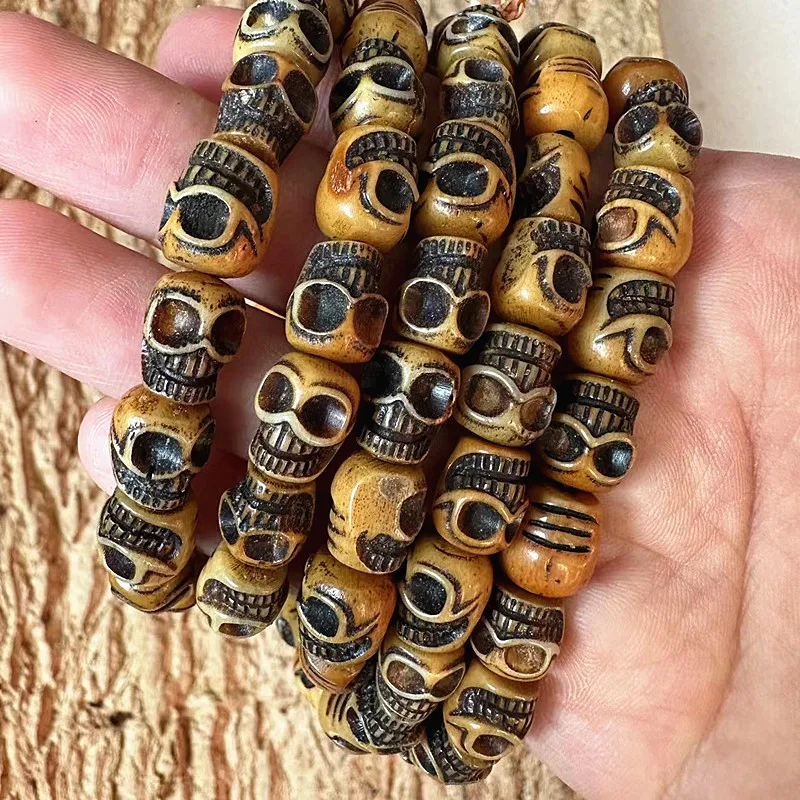 Ox Bone Carving Skull 108 Pieces Buddha Beads Old Spirit Bone Carving Shri Chitipati Buddha Beads Old Materials