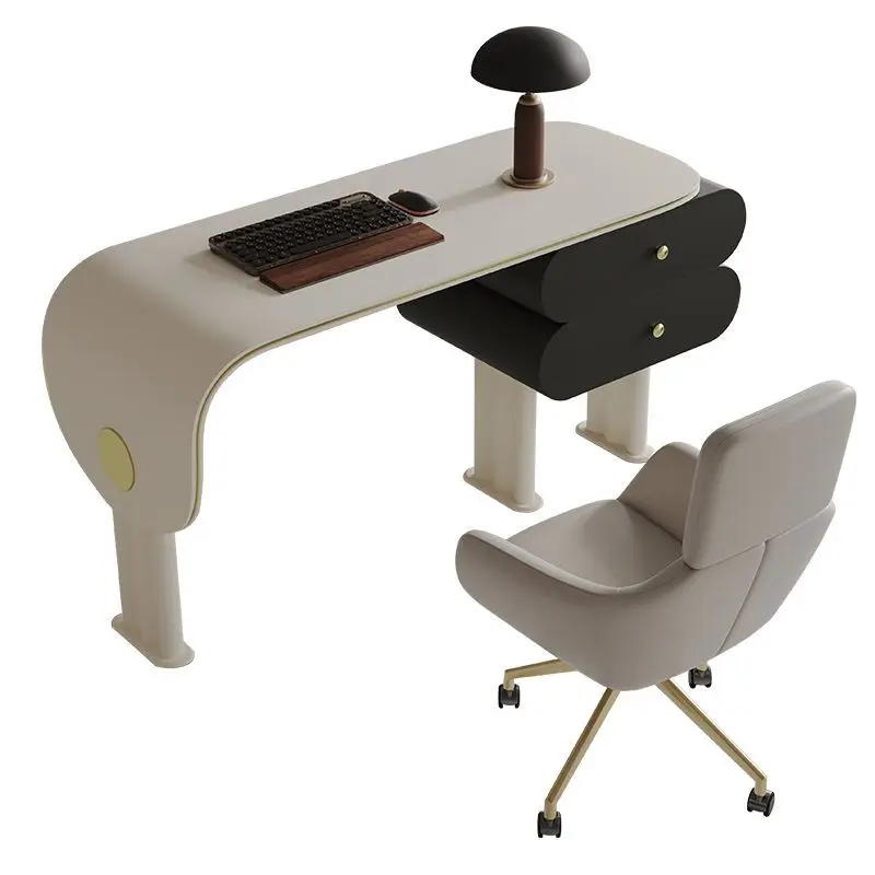 

LH Cream Style Minimalist Desk Home Study Office Solid Wood Writing Desk Computer Desk