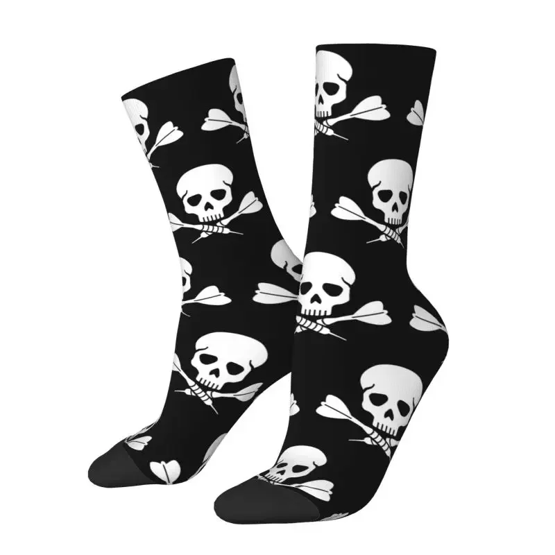 Cool Printed Darts Skull Socks for Men Women Stretchy Summer Autumn Winter Dartboard Player Crew Socks