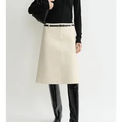 Double-Layer Leather Splicing Skirt for Women, Double-Layer Skirts, Three-Dimensional High-end Skirts, Beige Design Sense, Autum