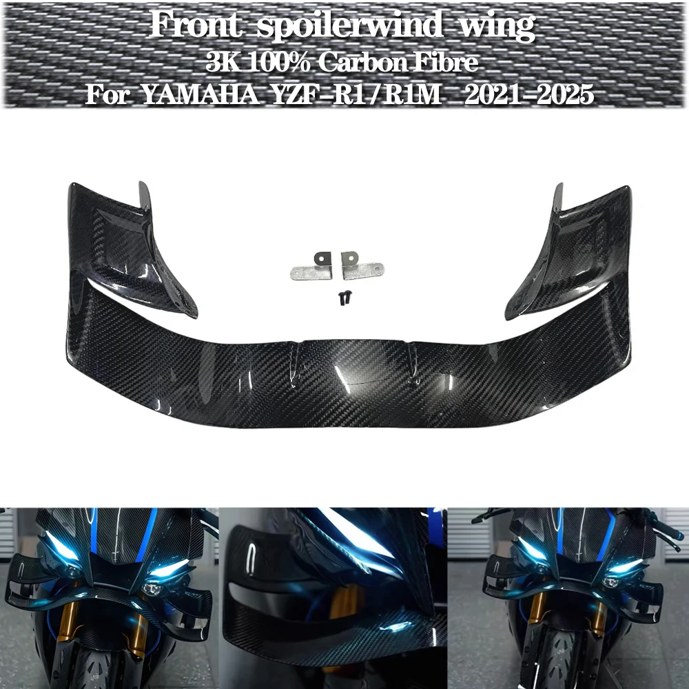 

For YAMAHA YZF-R1 R1M 2021-2025 3K 100% Carbon Fibre WING DOWNFORCE NAKED FRONTAL SPOILERS Front spoiler Lower spoiler lower lip