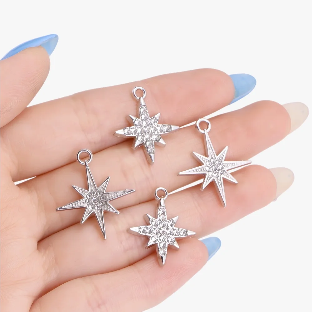 10Pcs Silver Colors Shining Crystal Star Charms for Earrings Bracelet Making Accessories Pendants Necklace Diy Jewelry Making