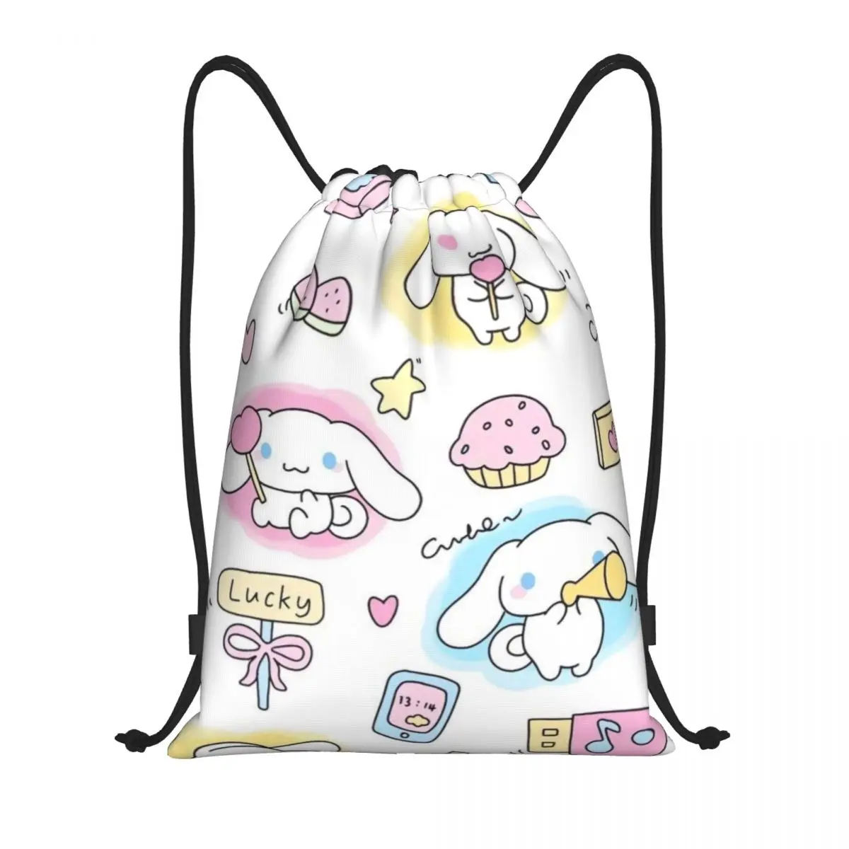 Cinnamoroll-Bolsa de almacenamiento con cordón, bolso portátil de hombro plegable para compras de comestibles, bolsa de viaje