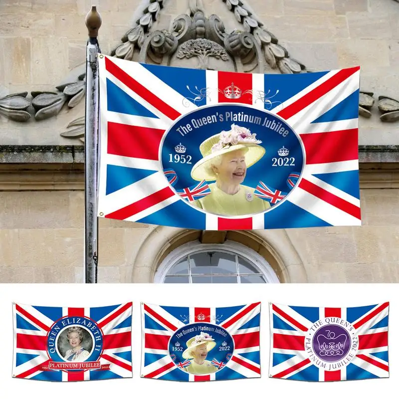 Queen Elizabeths Plati-num Jubilee Flag 3x5ft Union Jack Flag For Her Majesty The Queen 70th Anniversary Street Party Giant