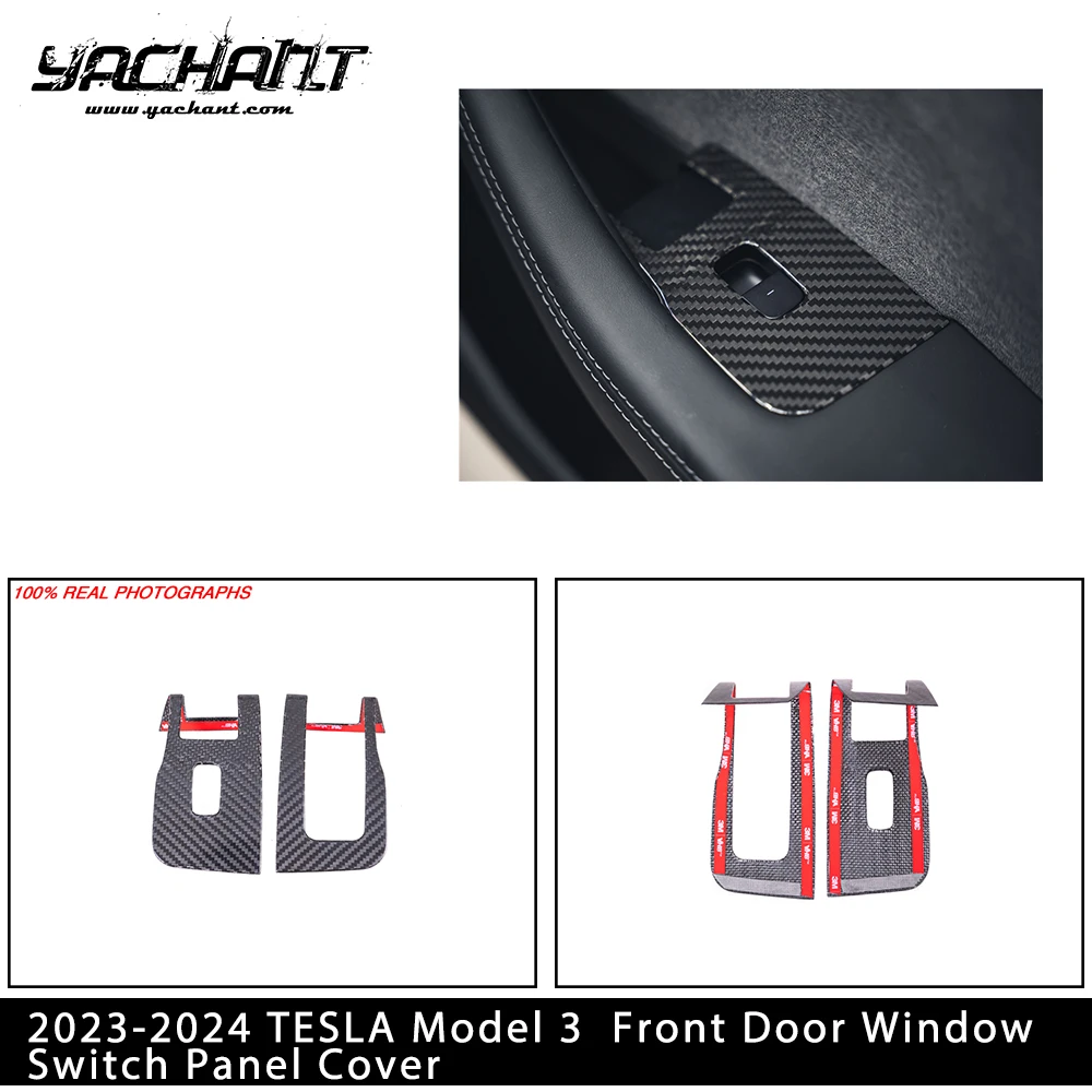 Car Accessories Dry Carbon Fiber DCF Front Door Window Switch Panel Cover Fit For 2023-2024 TESLA Model 3