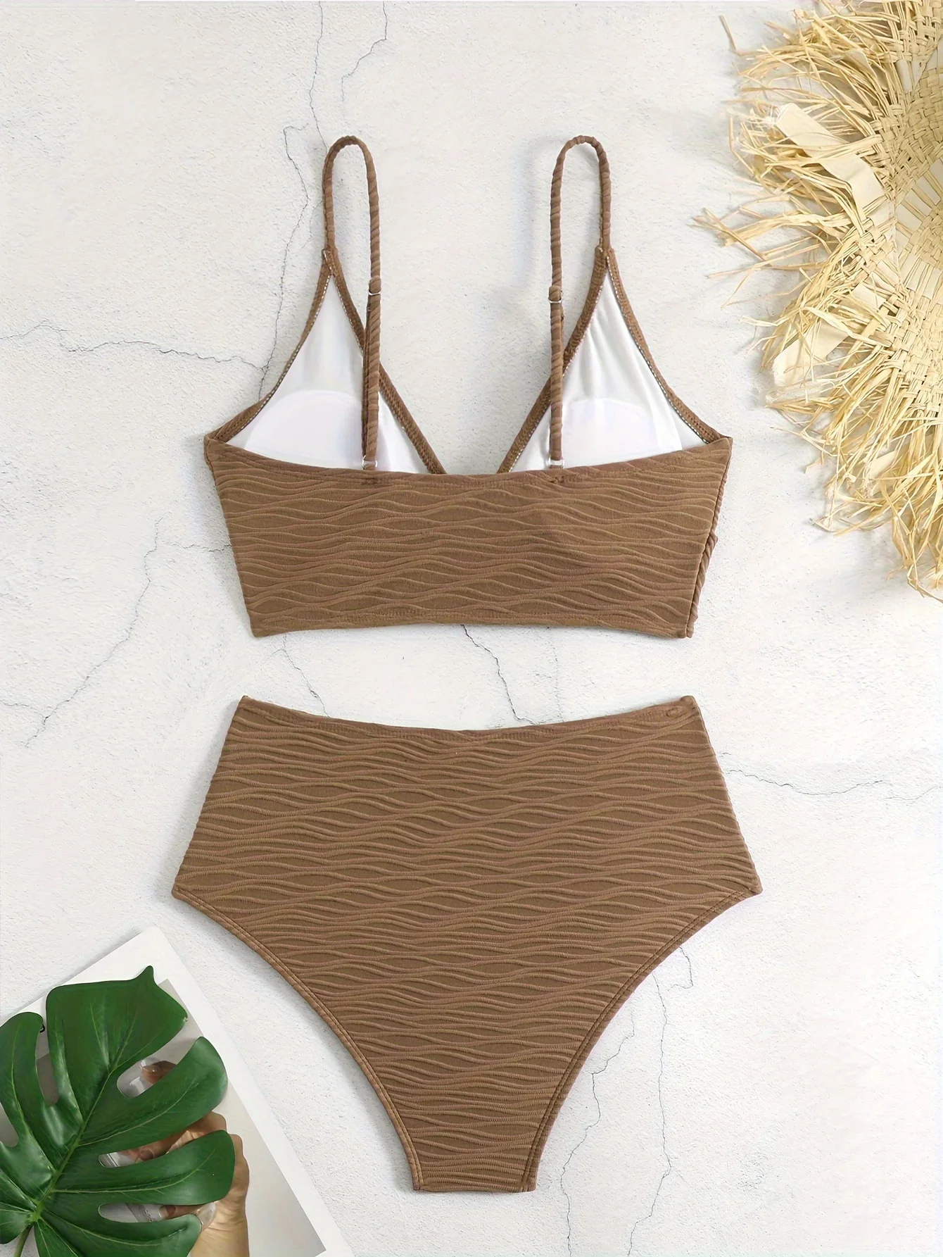 Bikini de cintura alta para mujer, bañador Sexy de realce, traje de baño unicolor, bañador brasileño para mujer, conjunto de Bikini para playa 2024