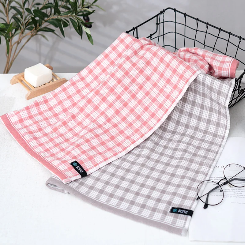 Elegant Soft & Highly Absorbent Gingham-Print Japanese-Style Face Towel – Minimalist Design for Adults; Extra-Thick 100% Cotton.