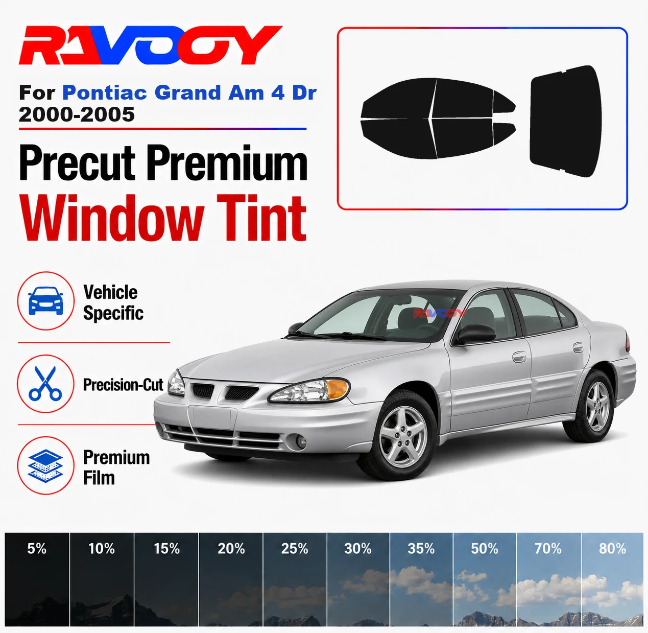 

Premium Precut Window Tint Kit Front Rear Windows Rear Windshield For Pontiac Grand Am 4Dr 2000-2005 Car Solar Nano Ceramic Film