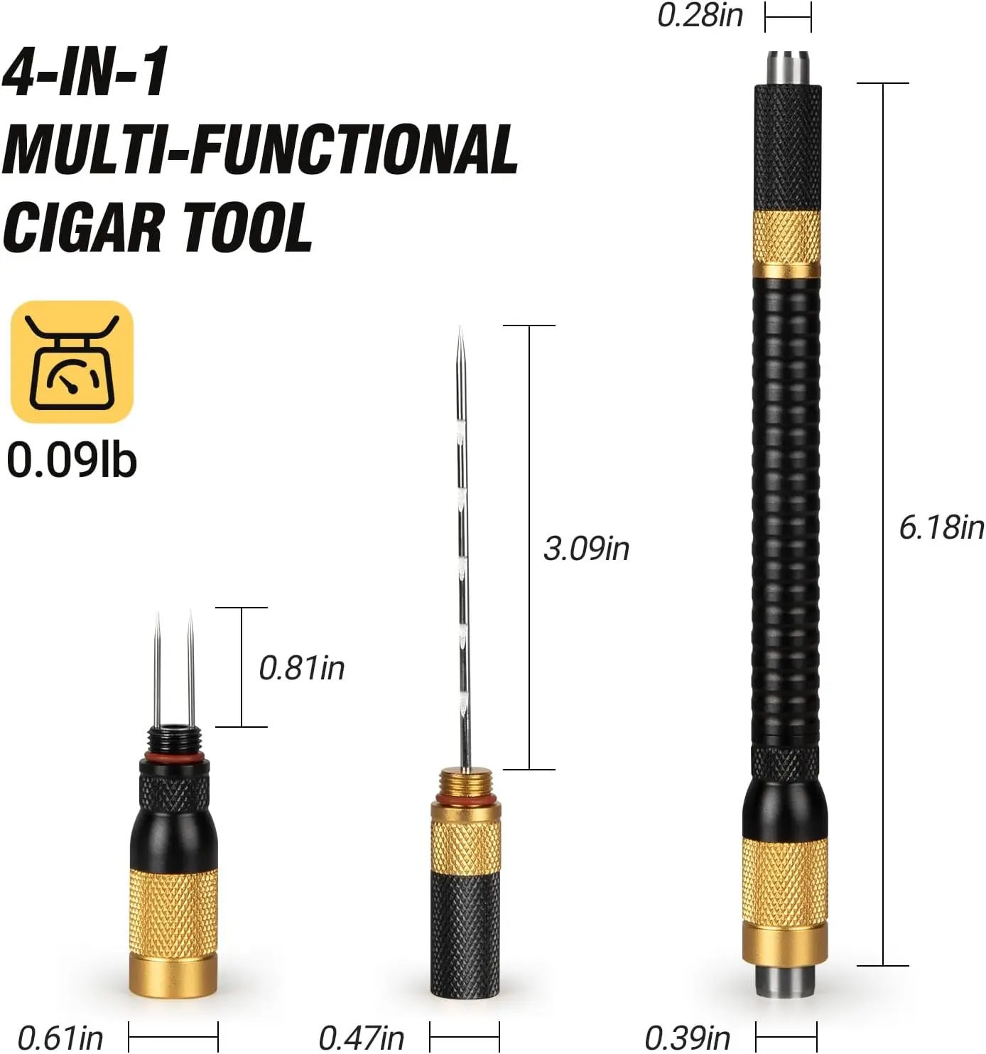 4-in-1 Cigar Draw Enhancer Tool Kit with Cigar Punch Tool,Twin Nubber,Stainless Steel Cigar Double End Punch