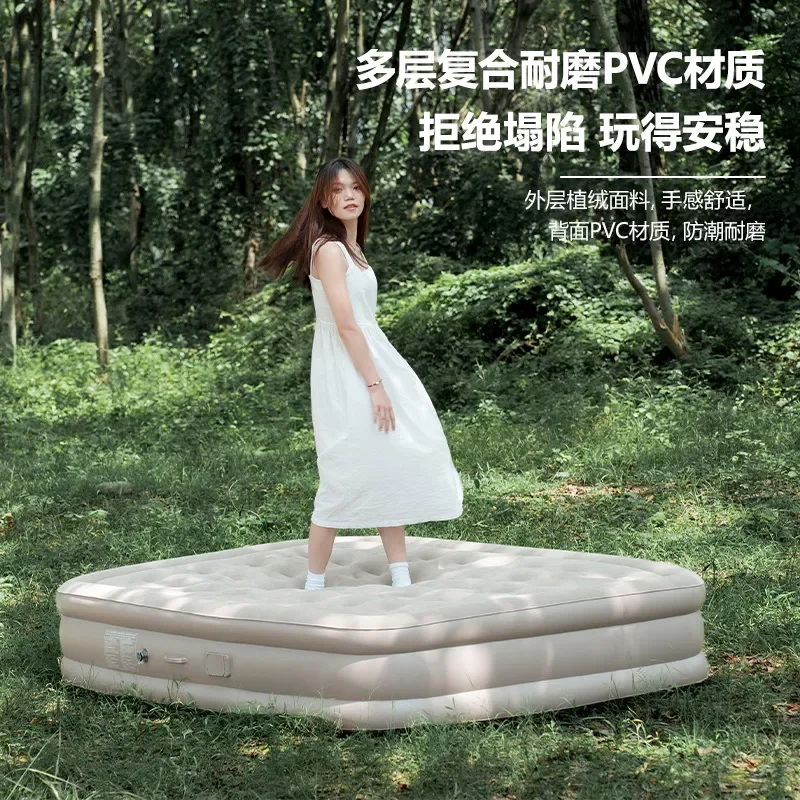 Automatic Inflatable Camping Mattress Outdoor Moisture Proof Sleeping Pad with Built in Pump Flocking Air Bed for Tent Travel