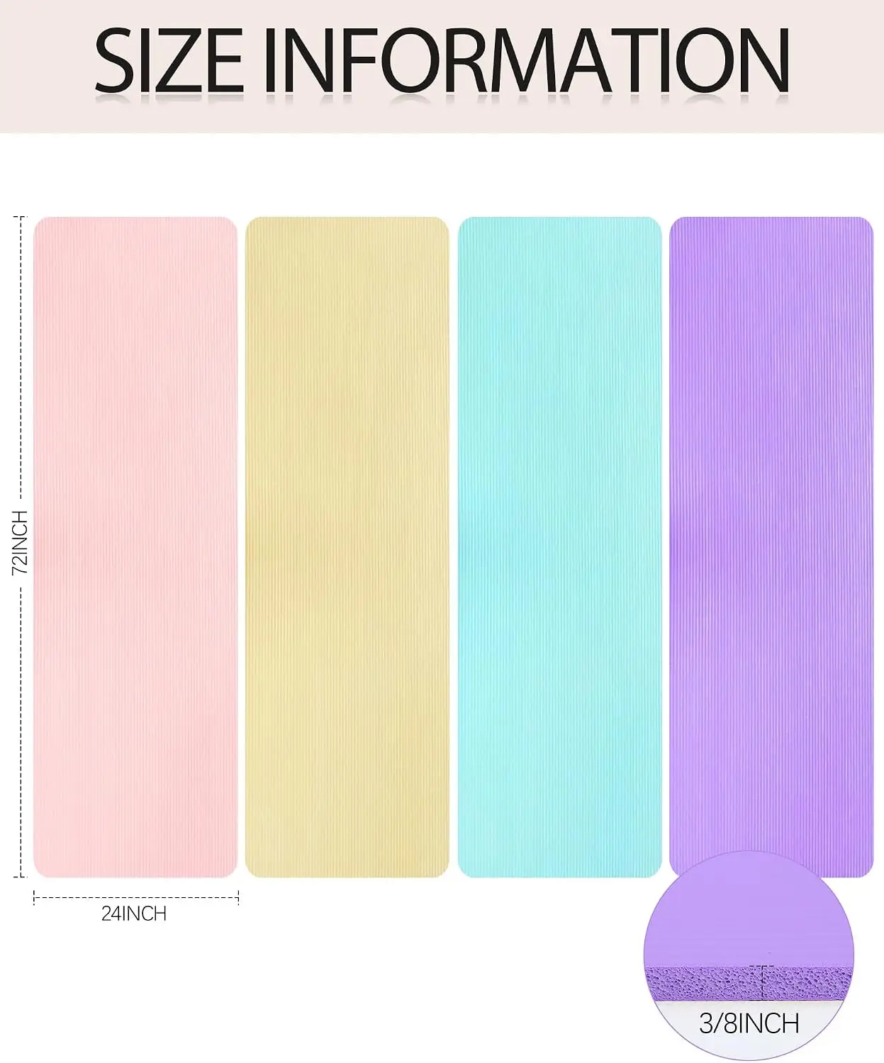 Brand new Yoga Mats (72x24) 3/8 Inch Thick Exercise Yoga Mat for Home Workout with Strap Non Slip Pilates Gym Supplies