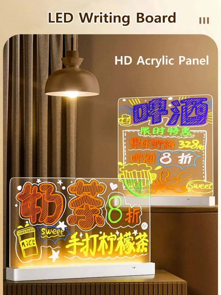 LED Acrylic Board Fluorecent Boards Display Stand Charging Acrylic Transparent Writing Board Bar Luminous Advertising Boad