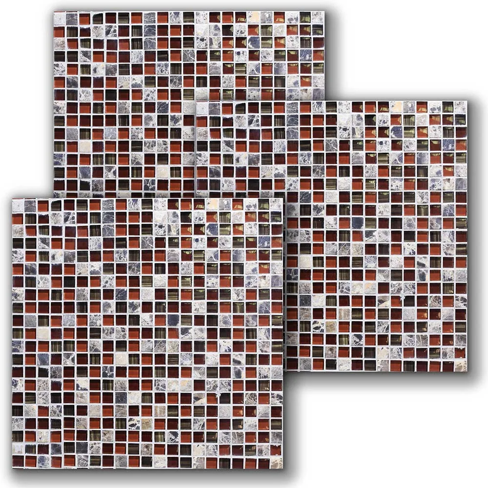 Brown Mosaic Tile Stickers 3D Self Adhesive Waterproof 10pcs Sets PVC Modern Wall Decal Sticker Bathroom Living Room Decor