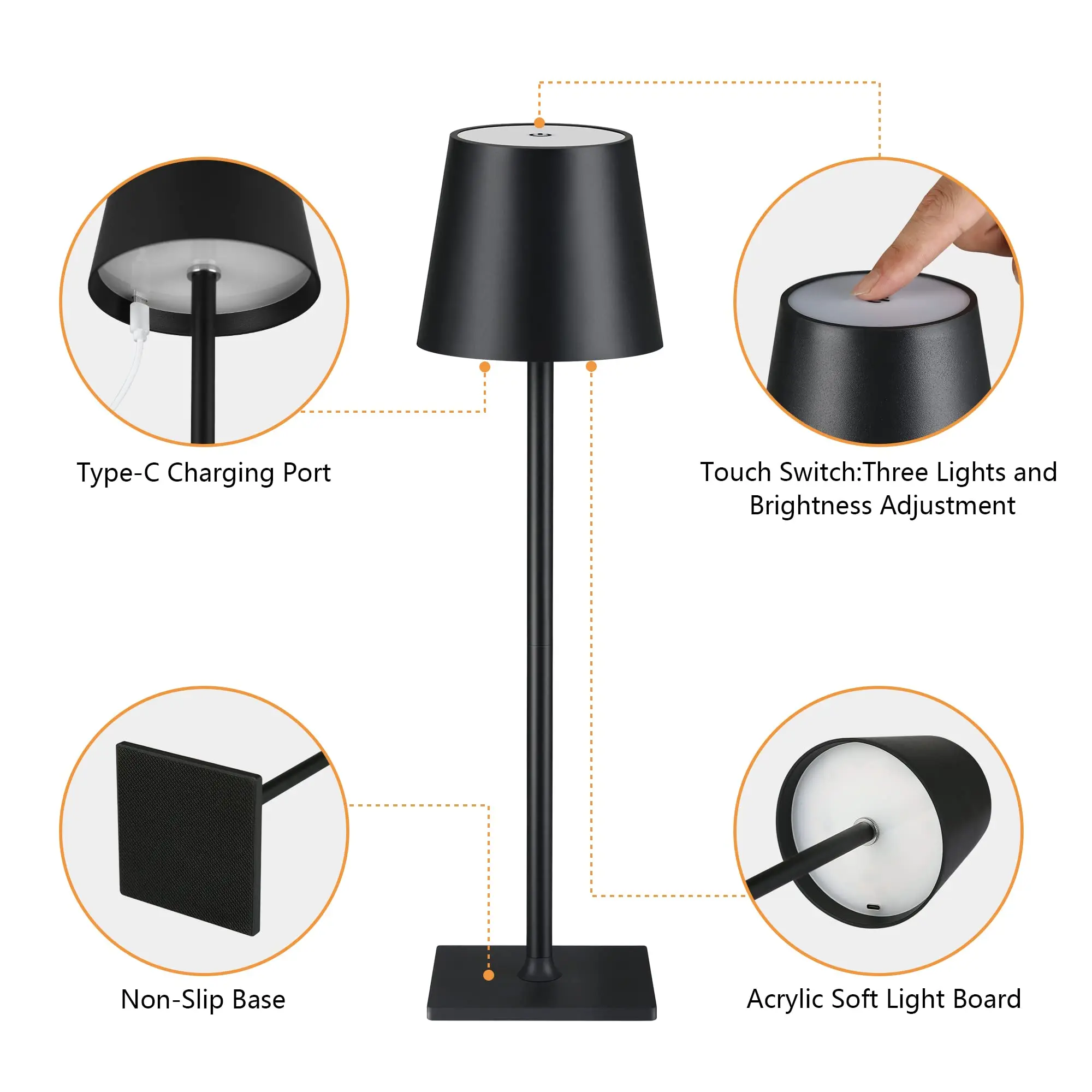 3 Color Temperature LED Eye Protection Table Lamp Stepless Dimming Touch Control Rechargeable Batter For Dining Room/Living Room