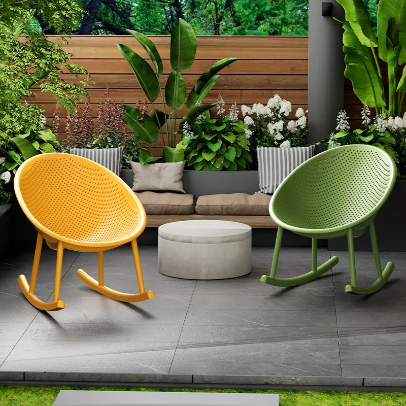 Nordic plastic rocking chair balcony leisure home recliner living room adult simple couch Internet celebrity hollow rocking chai