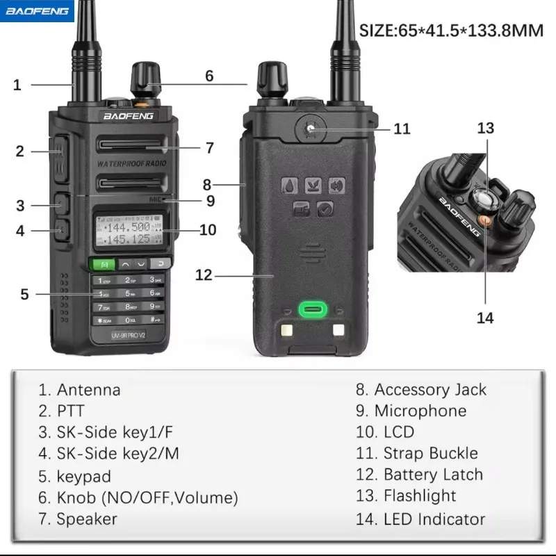 Baofeng UV-9R PRO V2 جهاز اتصال لاسلكي مقاوم للماء TYPE-C سفينة مدنية عالية الطاقة جهاز مزدوج النطاق جهاز لاسلكي خارجي احترافي