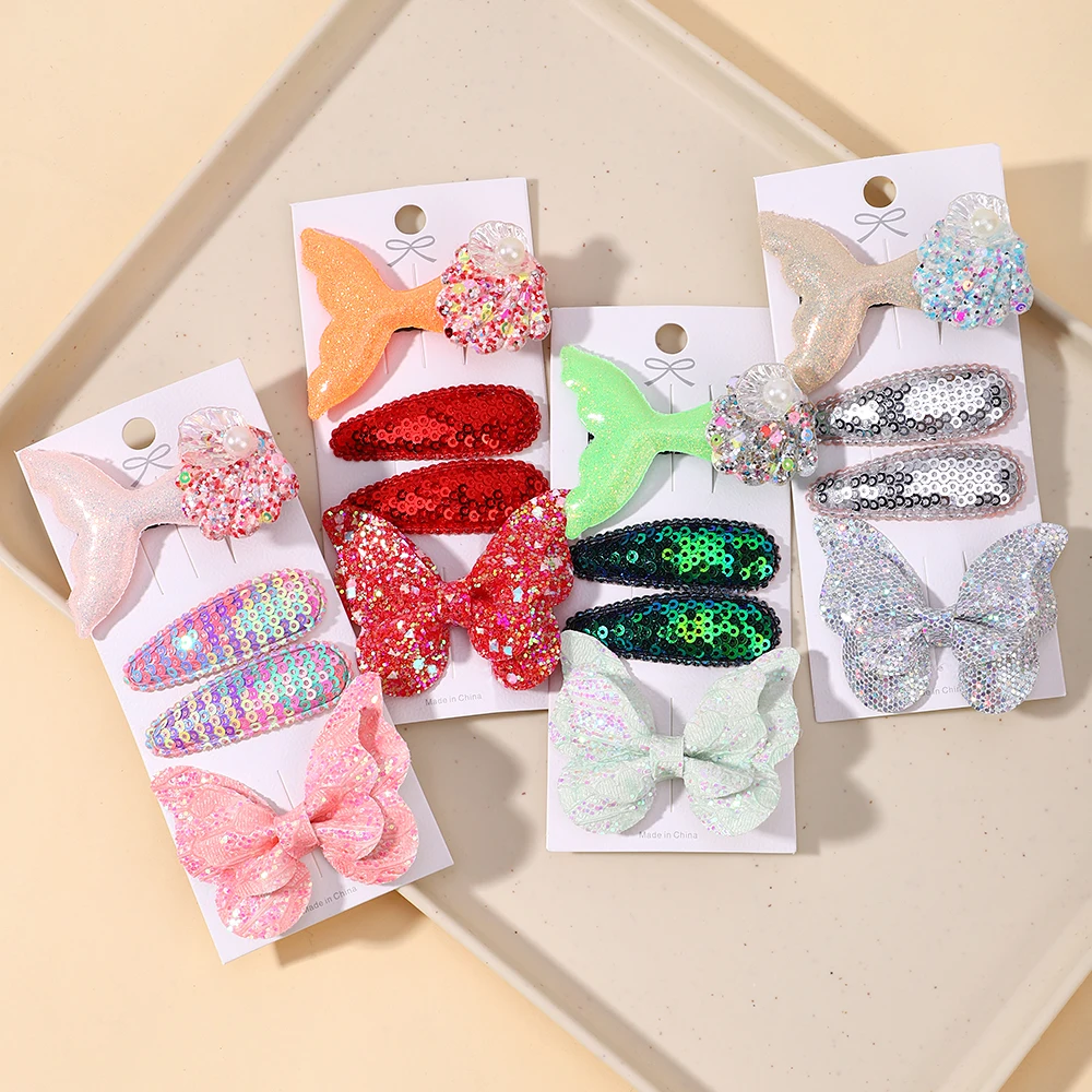 4 قطعة/المجموعة طفل الفتيات الترتر ذيل السمكة فراشة مقاطع الشعر عطلة حلوة BB دبابيس الشعر المشابك الاطفال أغطية الرأس إكسسوارات الشعر