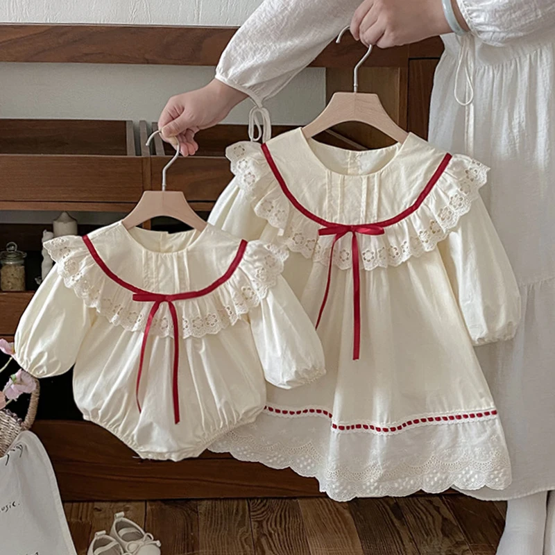 2025 New Autumn Children Clothes 2-7Yrs Girl Party Dress Baby Girl Romper Long Sleeved Cotton Splicing Kids Princess Dresses