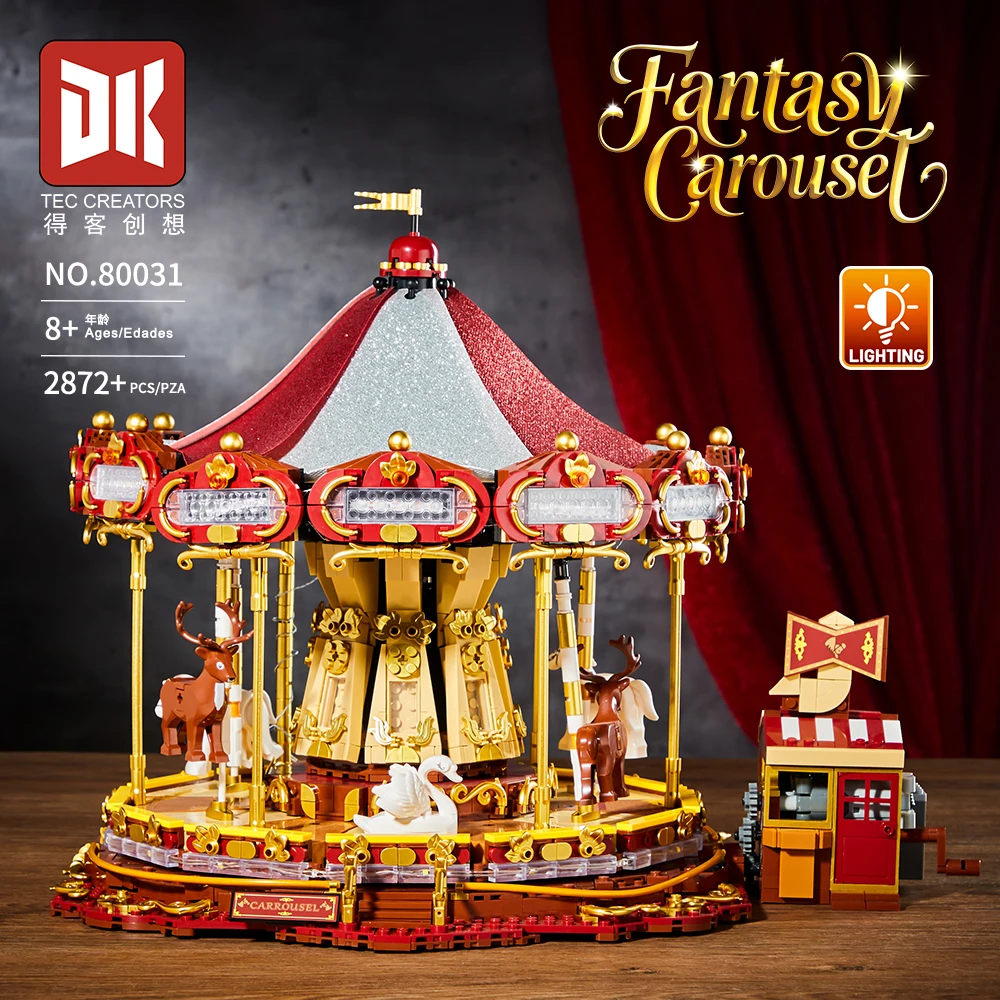

Fantasy Carousel Building Block Model Assembled Amusement Park Mini Bricks Home Decoration Toy For Kid Christmas Gift With Light