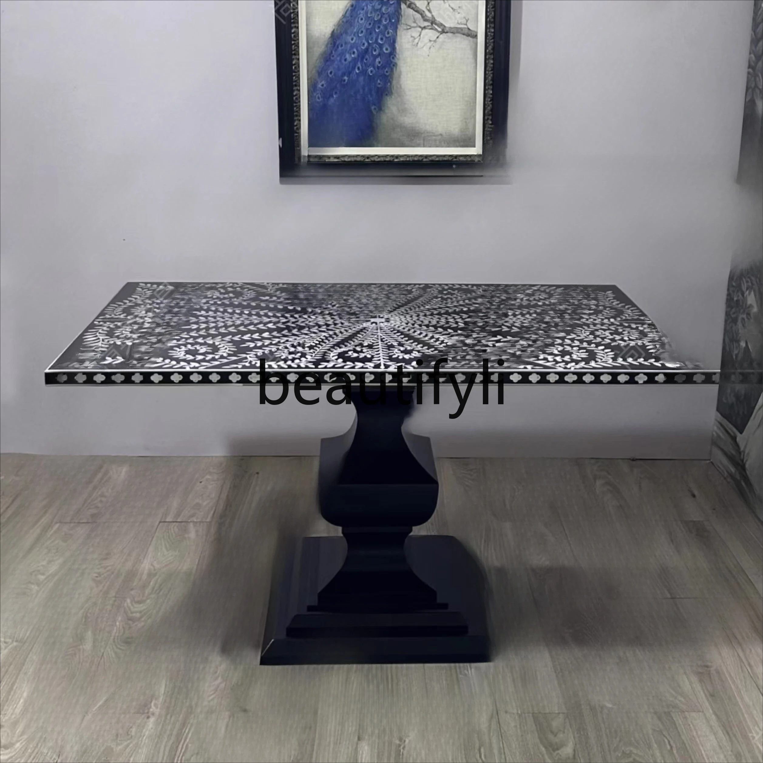 طاولة طعام من الخشب الصلب الأمريكي القديم، مجموعة طاولة مستديرة من الخشب الصلب الكلاسيكي الجديد المرسوم يدويًا، وتناول الطعام