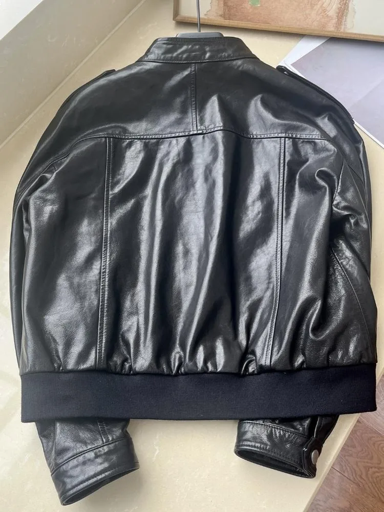 Street Style opstaande kraag echt leer ritsjack effen kleur schapenvacht losse dames lange mouwen single-breasted jassen