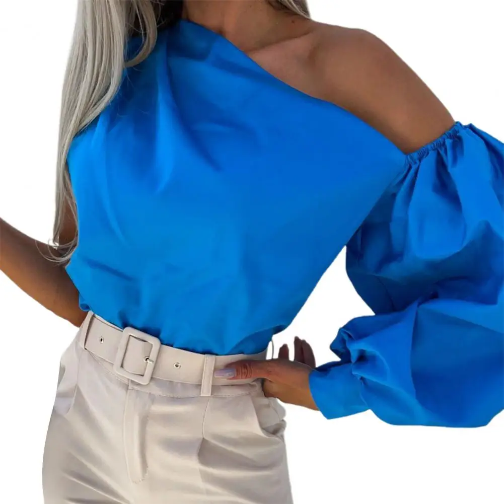 2022 Fashion Women Blouse Summer Irregular Pure Color Pullover Single Shoulder Casual Blouse Top Women Clothes Blusas