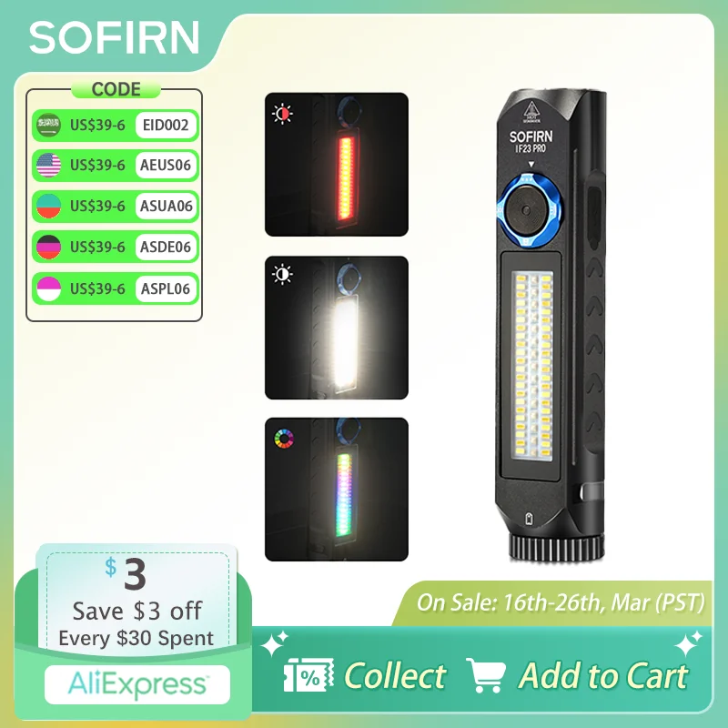 Sofirn IF23 PRO RGB Flashlight 21700 USB Rechargeable Torch XHP70B 5000lm Powerful LED Powerbunk Lamp with Magnetic IP66