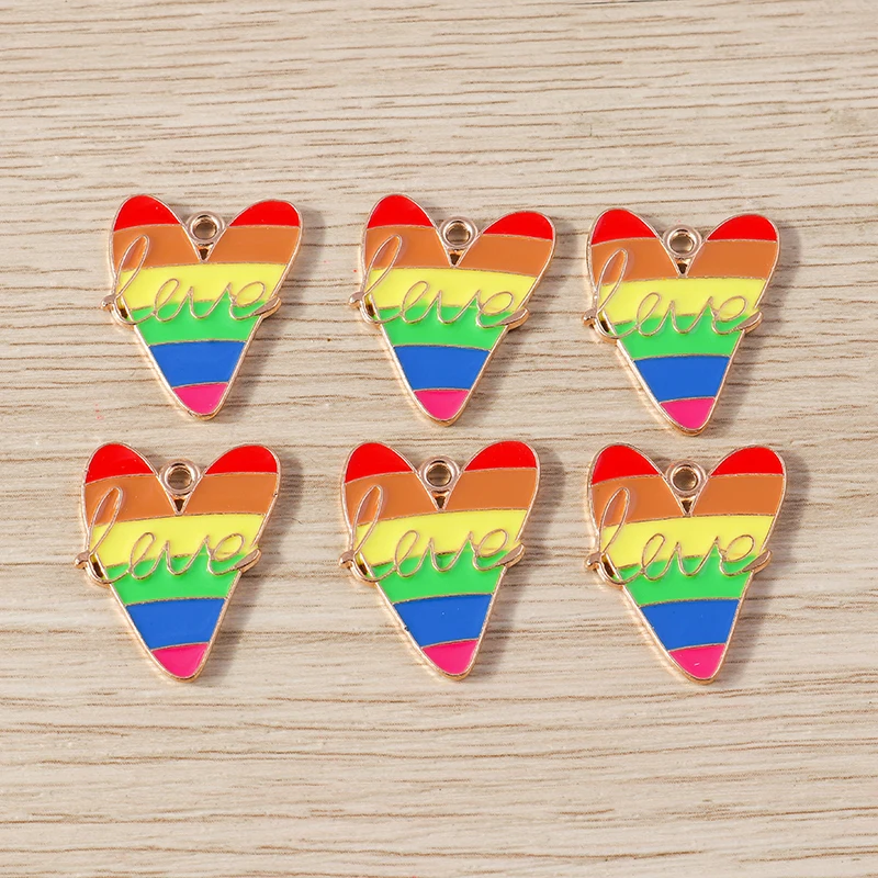 10 Stück Niedliche Bunte Emaille-Regenbogen-Herz-Mond-Anhänger für Schmuckherstellung, Halsketten, Ohrringe, Armbänder, DIY-Bastelzubehör – Detail 13
