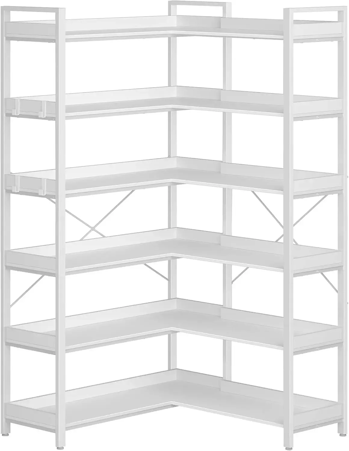 [Discounted Price, Hot Sale!]5 Tier with 4 Hooks, Reversible Corner Bookshelf, 65" Industrial Wooden Bookcase with Open Shelves